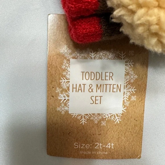 Teddy Bear Brown Kids Toddler Winter Hat and Glove Set Mitten Plaid NWT - Picture 7 of 9